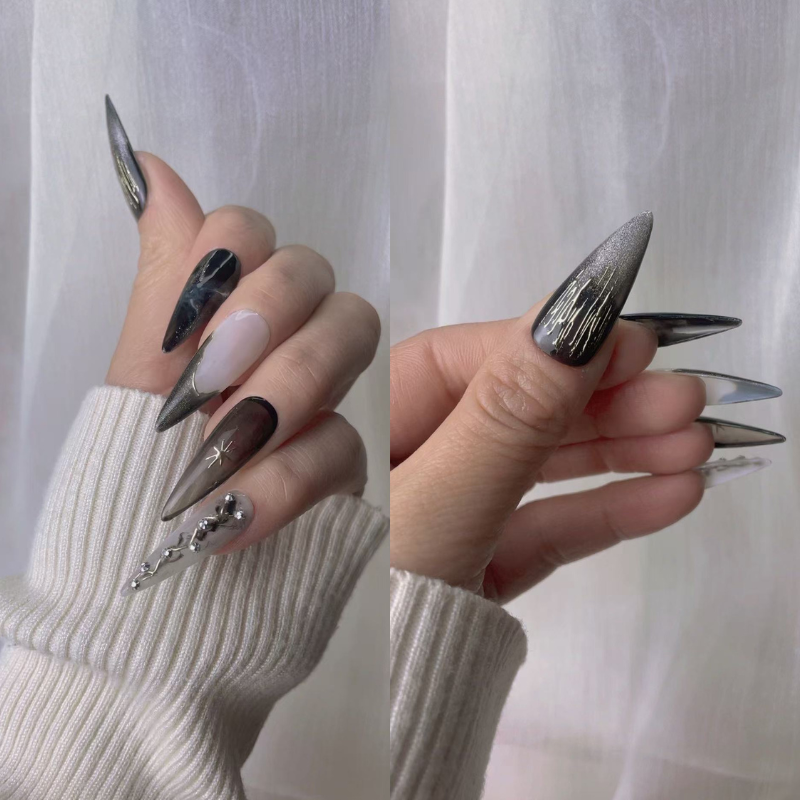 Handmade Carved Pointy Style Press on Nails No.2