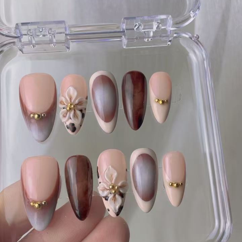 Almond 3d style nails No.116