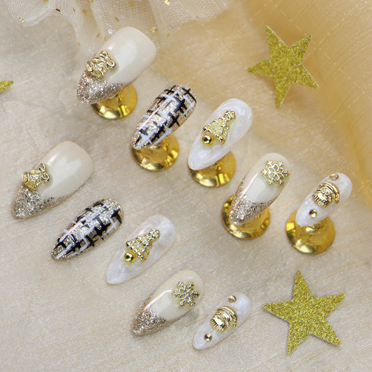 Golden Christmas Style Press on Nails