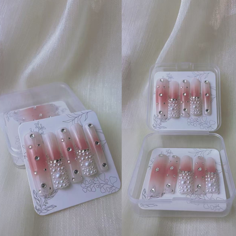 Light Luxury Full Diamond High-Grade Pearl Sweet Cool Press on Nails No.36