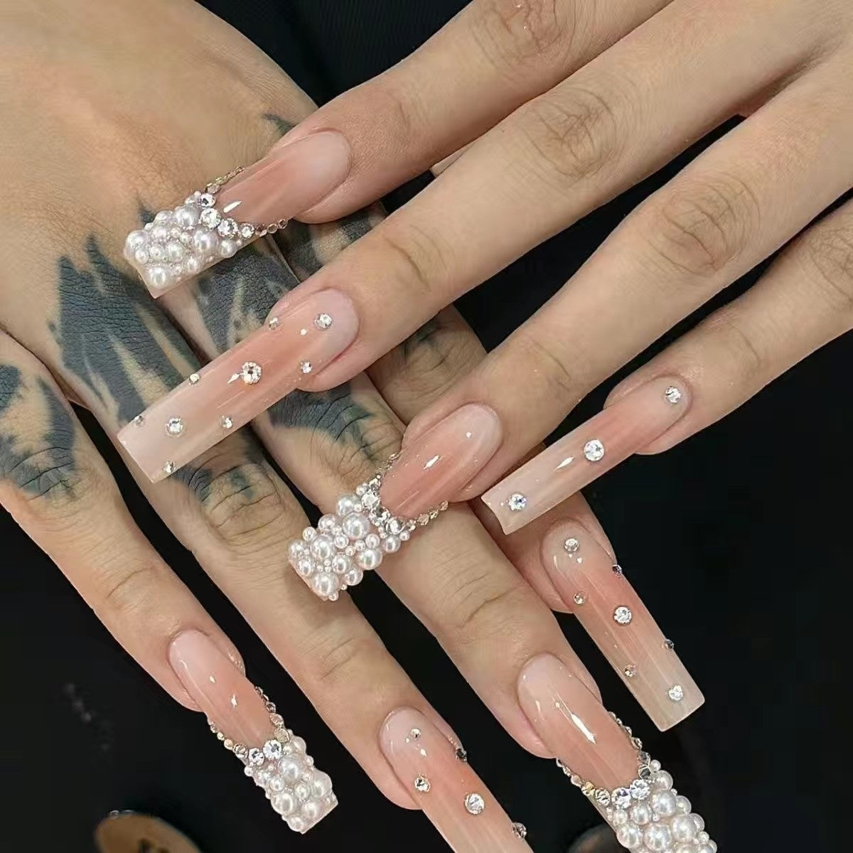 Light Luxury Full Diamond High-Grade Pearl Sweet Cool Press on Nails No.36