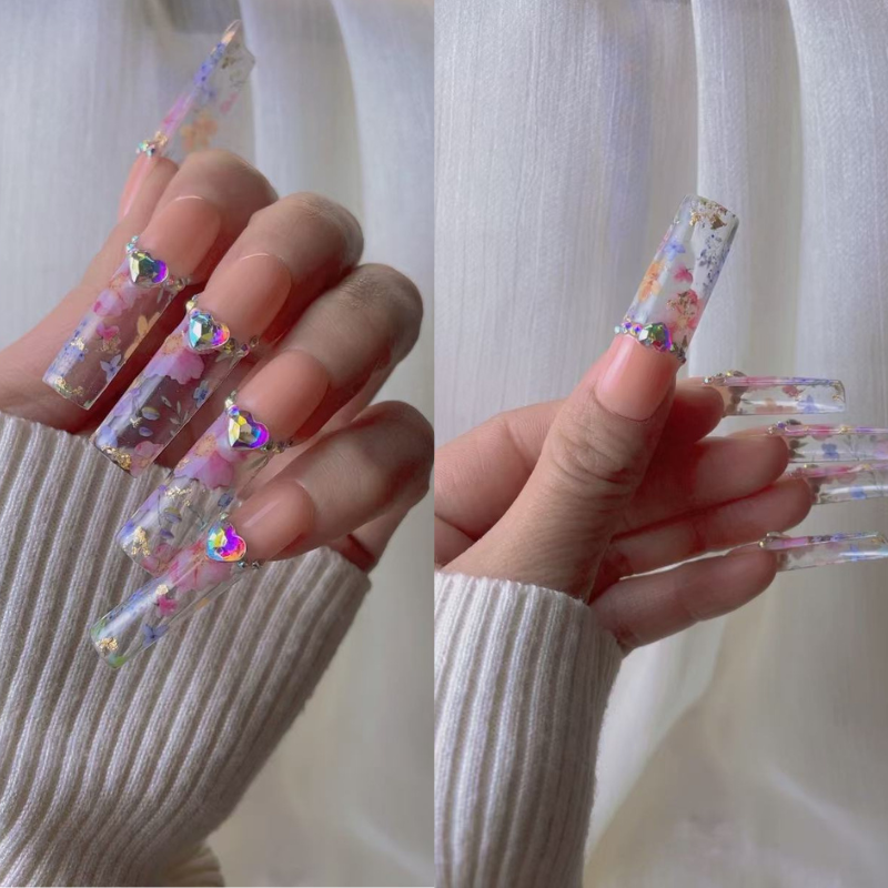 Long Style Flower press on nails