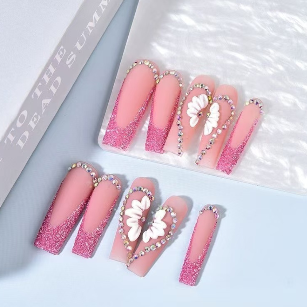 Pink color medium length nails