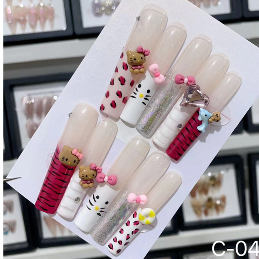 Hello Kitty Style Long Press On Nails