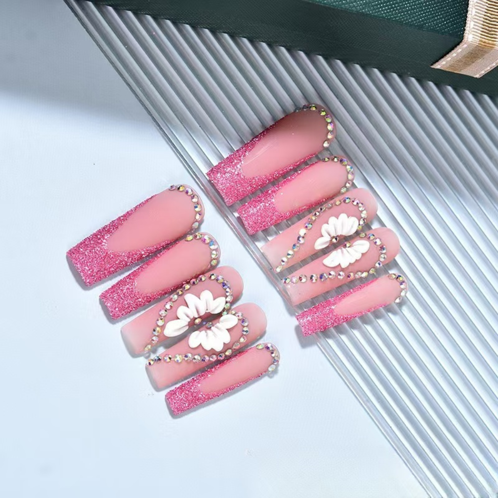 Pink color medium length nails