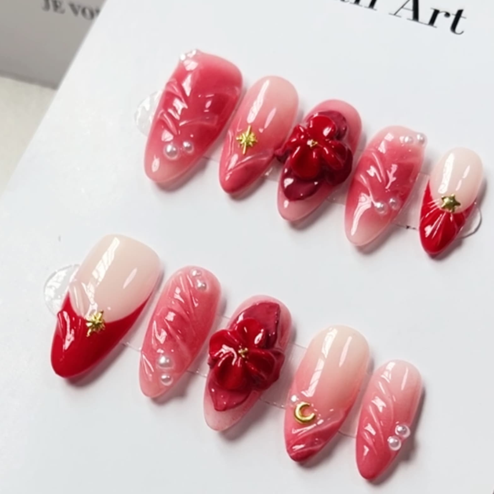 Almond 3d style nails 06