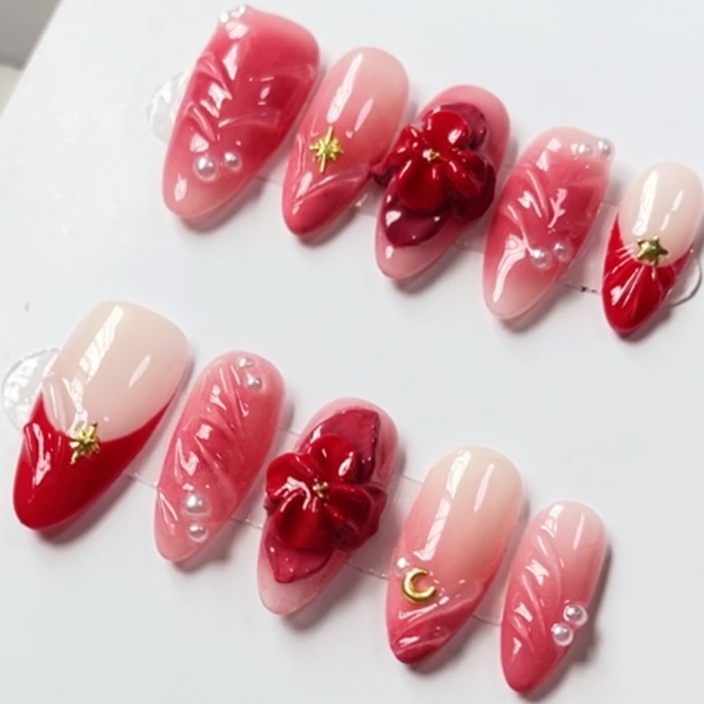 Almond 3d style nails 06