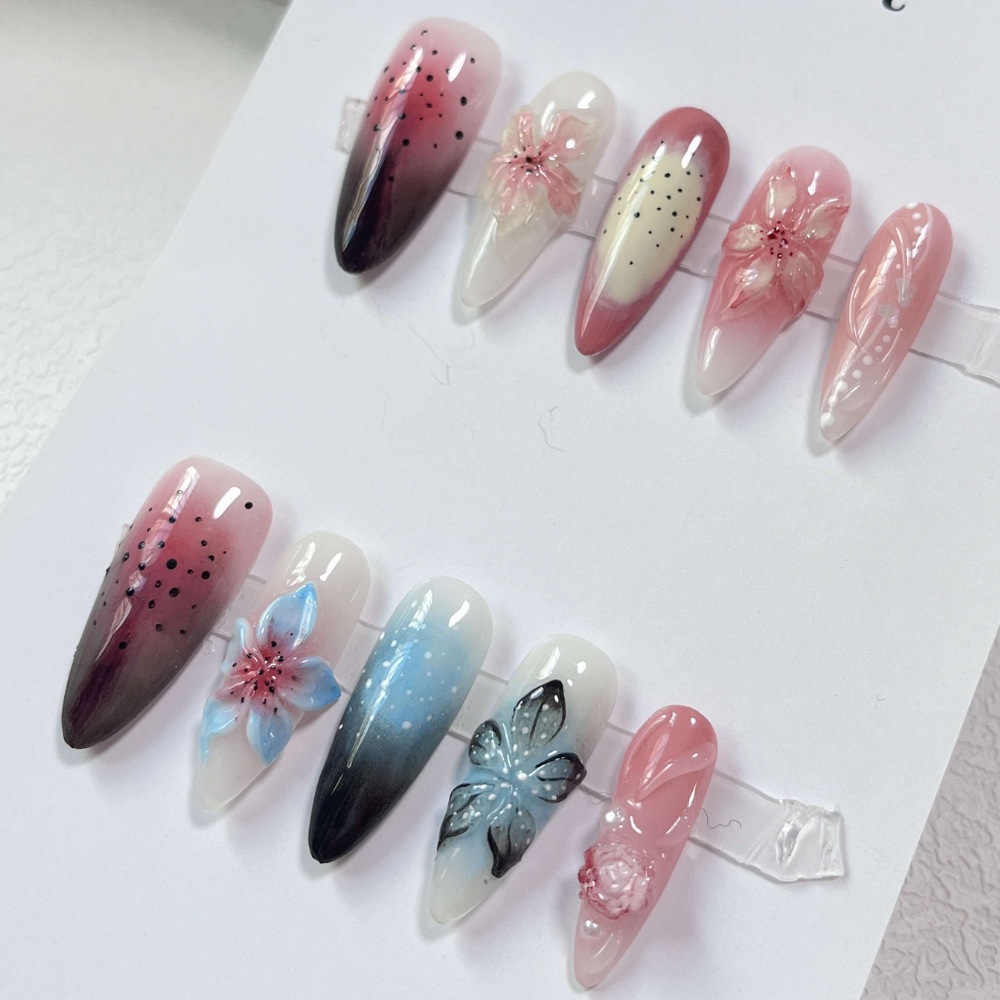 Almond 3d style nails 13