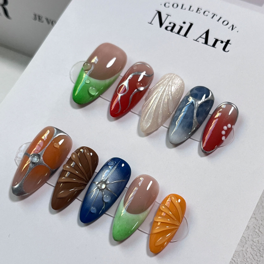 Almond 3d style nails 64